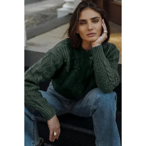 Bohme Yulia Cropped Cardigan in Emerald XL - Picture 1 of 3